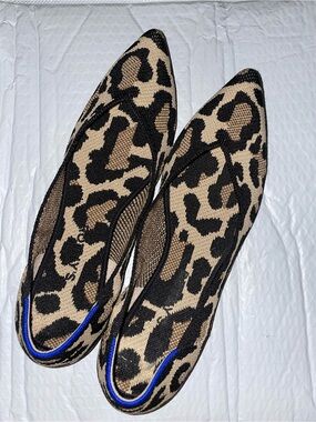 Rothy’s Leopard-Print Pointed Toe Flats in Black & Tan